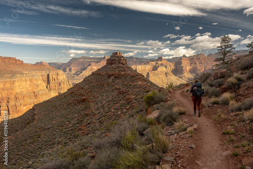 Obraz na płótnie Hiker On Hermit Trail At Lookout Point In The Grand Canyon w salonie