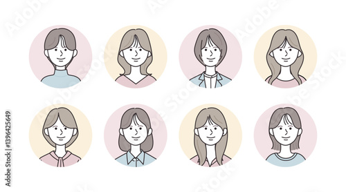 様々な女性のアイコンイラストセット