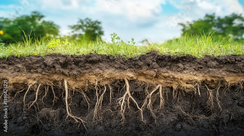 Soil cross-section highlighting long roots of cover crops promoting aeration and drainage.