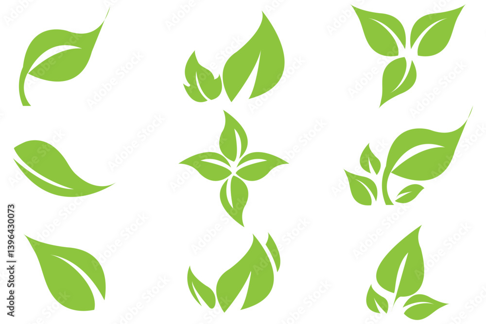 Green leaf vector icons. Eco leaf logo. Simple linear leaves of trees and plants. Elements for eco friendly and bio logo, vegan. Green leaves collection. Ecology leaf element. Eps 10. Green leaf vector icons. Eco leaf logo. Simple linear leaves of trees and plants. Elements for eco friendly and bio logo, vegan. Green leaves collection. Ecology leaf element. Eps 10.