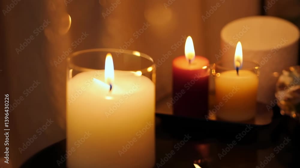 A lit candle in a glass holder, creating a warm and calming ambiance. A lit candle in a glass holder, creating a warm and calming ambiance.