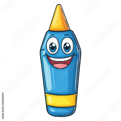 Cute cartoon blue crayon with a happy face