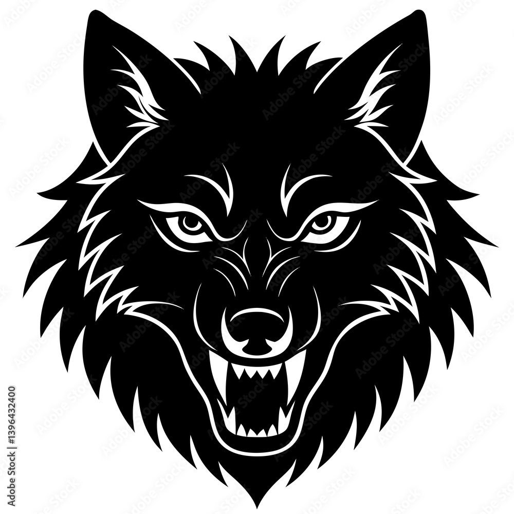 Fototapeta premium A hungry wolf face silhouette vector illustration on white background 