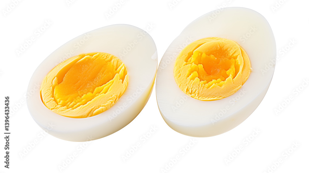Two halves of a hard boiled egg showing the yolk inside Two halves of a hard boiled egg showing the yolk inside