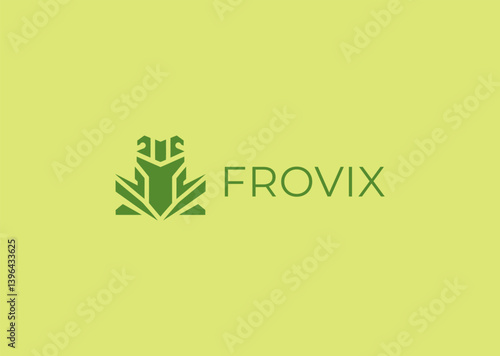 Abstract geometric frog logo with playful, modern shape