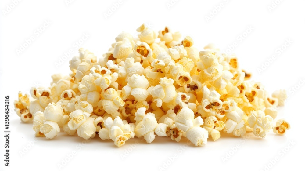 71.A detailed shot of popcorn scattered on a clean white background, showcasing the crisp, airy texture of the popcorn and its golden color, with a few kernels spilling over the edges, evoking the 71.A detailed shot of popcorn scattered on a clean white background, showcasing the crisp, airy texture of the popcorn and its golden color, with a few kernels spilling over the edges, evoking the