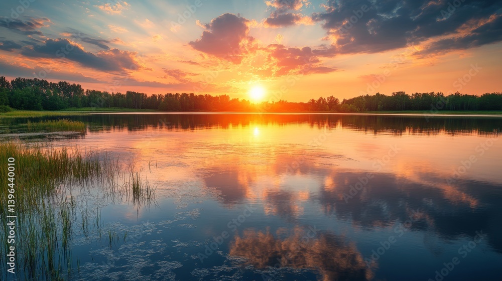 Obraz premium Sunset Serenity: A Breathtaking Lake Reflection