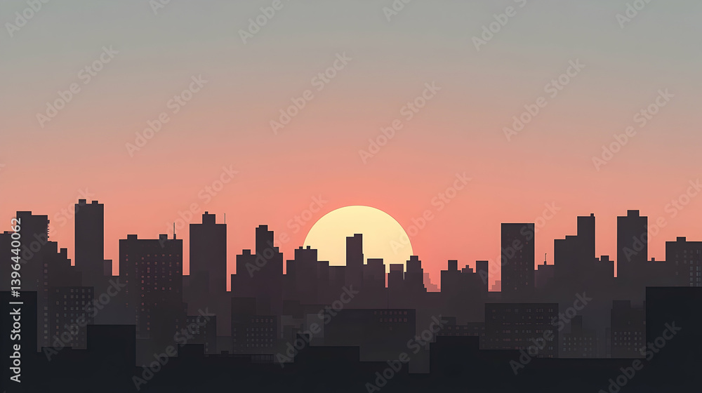 A tranquil cityscape silhouette at sunset. A tranquil cityscape silhouette at sunset.