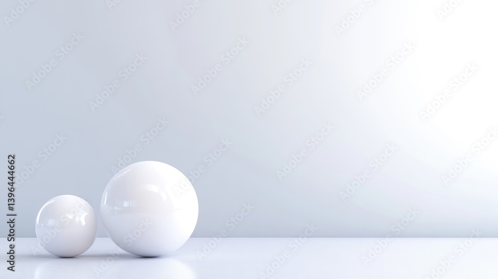 Two white spheres on light surface Two white spheres on light surface