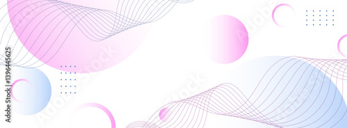 Geometric banner background, pink and blue gradations, circle shape,memphis ,wave line,vector illustration.