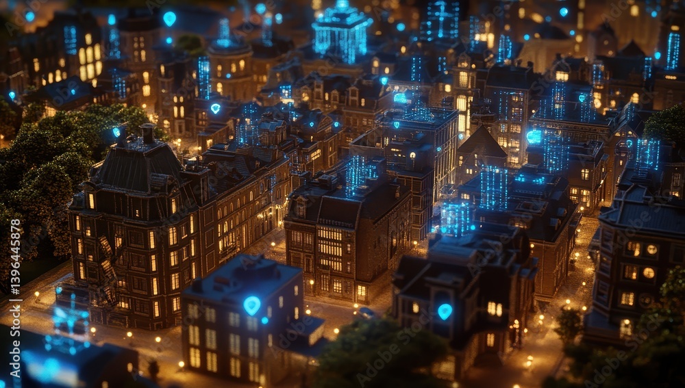Smart city at night, illuminated by technology Smart city at night, illuminated by technology