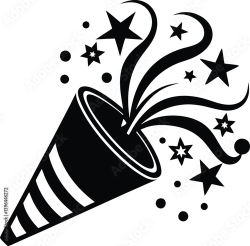 Party Popper Silhouette Vector for Celebrations, Festive Events, and Fun Designs