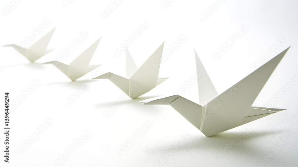 A row of paper birds flying in a line A row of paper birds flying in a line