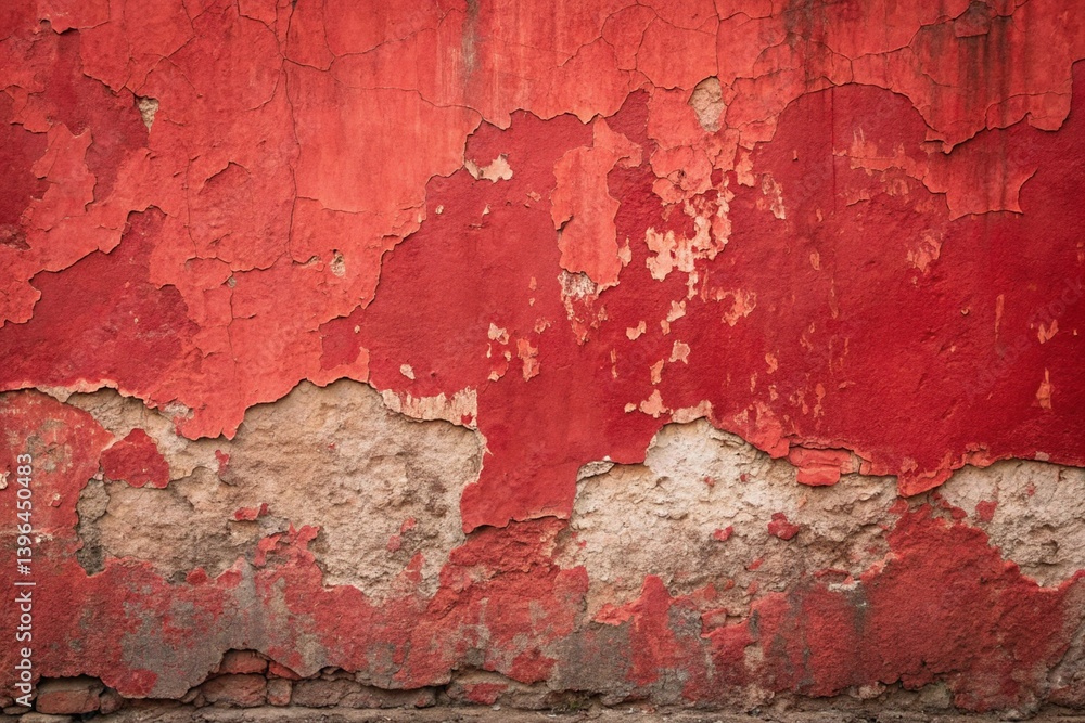 Obraz premium grunge red wall with peeling paint abstract background - generated by ai