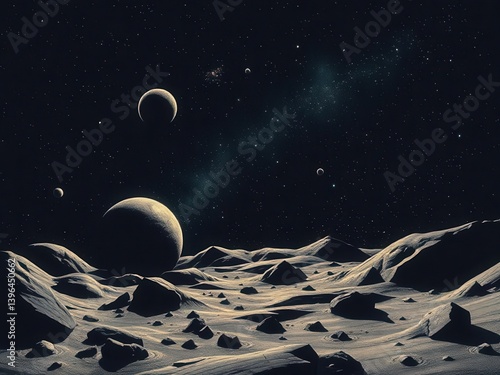 Space lunar landscape in dark tones