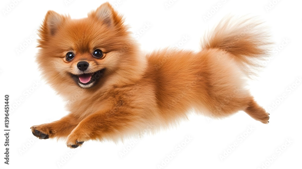 Obraz premium Adorable Pomeranian Puppy Jumping with Happy Expression