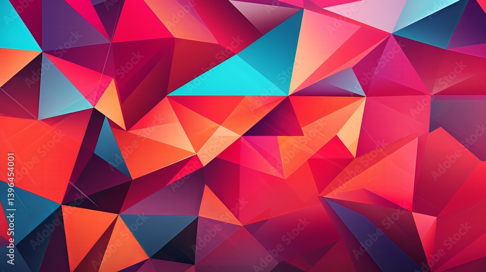 Fototapeta premium Abstract Geometric Vector Background – Colorful Polygon Pattern with Red, Orange & Blue Triangles Design