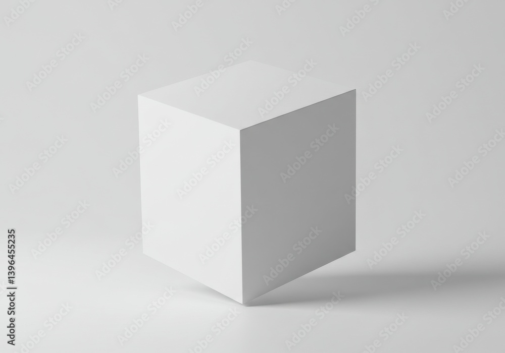 A minimalist studio shot of a white cube casting a soft shadow on a white reflective surface A minimalist studio shot of a white cube casting a soft shadow on a white reflective surface