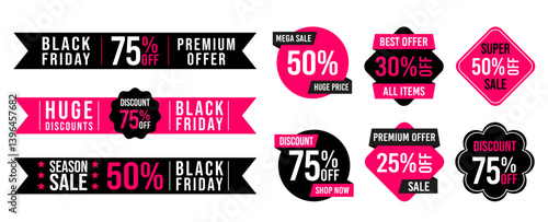Black Friday sale banner, stickers, label big set