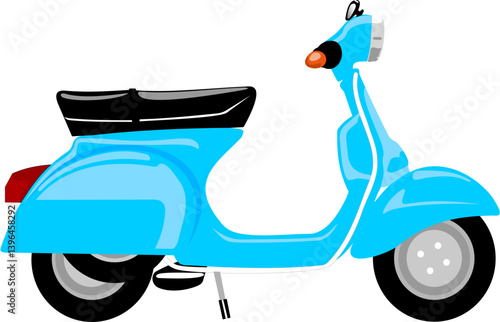 A cheerful vector illustration of a blue scooter features smooth curves and a stylish design, ideal for urban commuting and playful rides in the city.