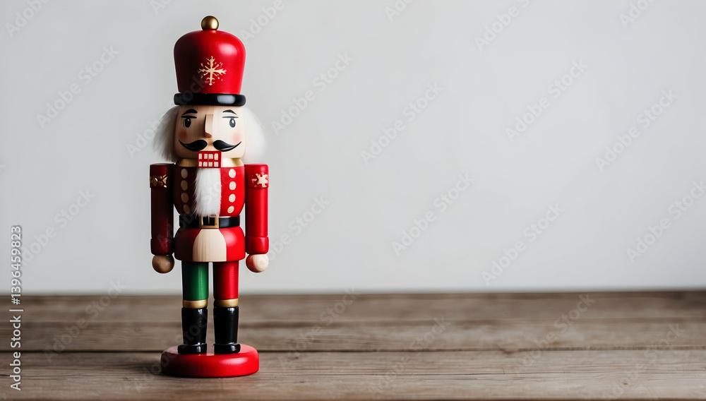 Fototapeta premium Nutcracker Soldier Standing on Wooden Table.......
