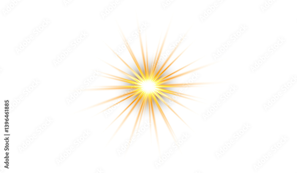 Fototapeta premium artificial yellow soft light burst effect. Shining sun glare rays, glow light effect, Random Star burst isolated on transparent background sun rays