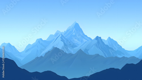 Wallpaper Mural Majestic Peaks in Shades of Blue: A serene panorama of towering mountain peaks and layered ranges stretches across the horizon, creating a mesmerizing visual of vastness and tranquility.  Torontodigital.ca