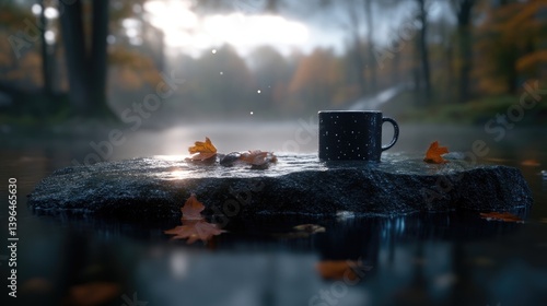 Autumn morning coffee by the river
