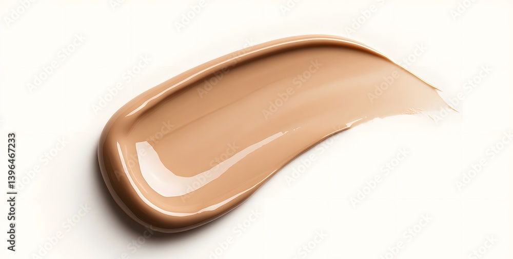 A single stroke of liquid foundation on a white background, with a smooth and visible texture, a light beige color tone that gives people an elegant feeling, A single stroke of liquid foundation on a white background, with a smooth and visible texture, a light beige color tone that gives people an elegant feeling,