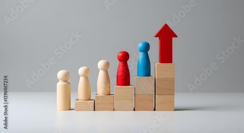 Obraz na płótnie Strategic cooperation. Synergy and trust, Wooden figurines, abstract shapes, red and blue colors,Achieve success by working as a team. leadership and mutual support. Effective communication w salonie