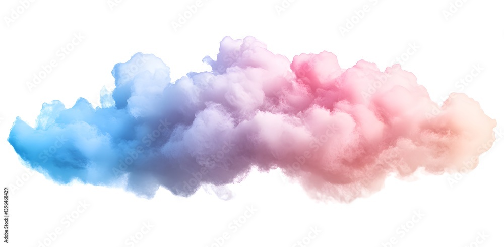 Pastel colored cloud on a white background, in a clipart style, with elements of realism and photography. The cloud is pink and blue, colorful and isolated against a white sky. Pastel colored cloud on a white background, in a clipart style, with elements of realism and photography. The cloud is pink and blue, colorful and isolated against a white sky.