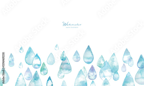  水彩画。水彩タッチの雨の雫イラスト。夏の梅雨イラスト。水彩のベクターイラスト。Watercolor painting. Rain drop illustration with watercolor touch. Summer rainy season illustration. Watercolor vector illustration.

