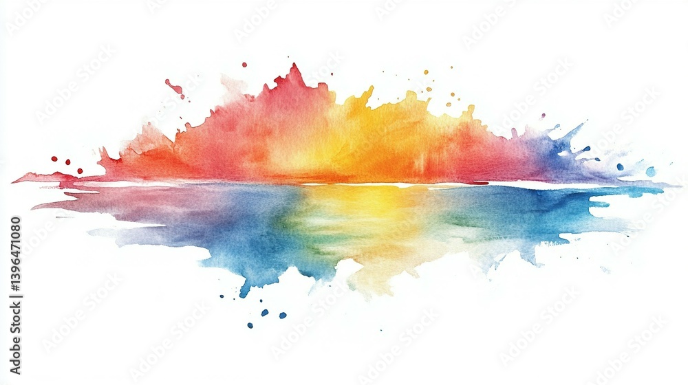 Fototapeta premium A vibrant watercolor sunset over a reflective sea.