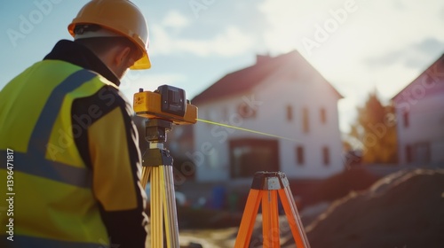 A surveyor marking property boundaries with a laser level. Featuring accuracy and expertise