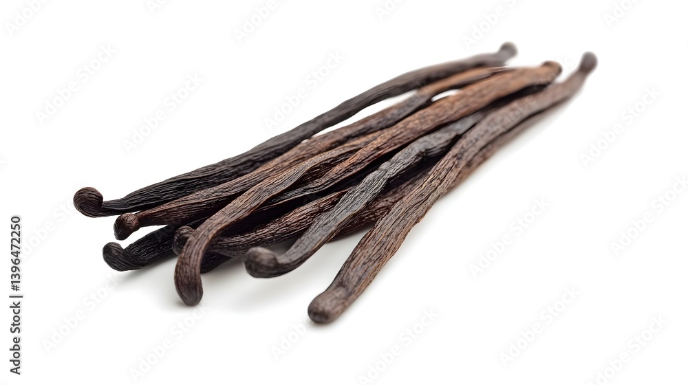 Long Straight Thin Dark Brown Curved Vanilla Beans Grouped Together Long Straight Thin Dark Brown Curved Vanilla Beans Grouped Together