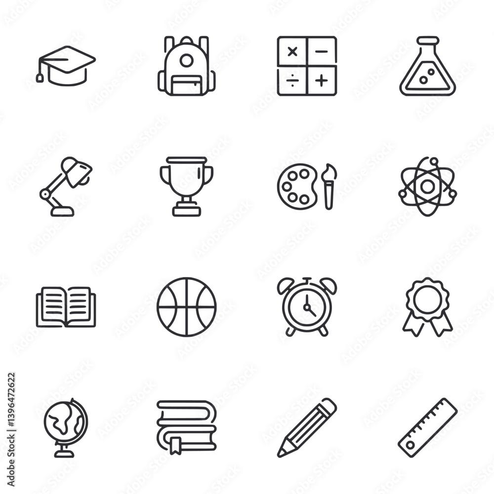 Fototapeta premium A set of icons for school supplies and academic achievements