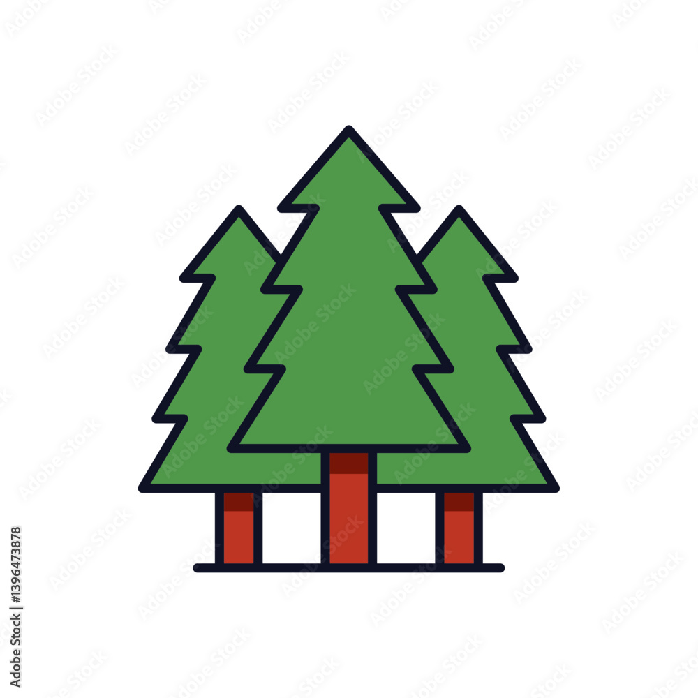 Pine tree forest vector illustration in flat outline style with three green coniferous trees. Ideal for eco-friendly branding, nature icon, forest infographic, or outdoor-themed design Pine tree forest vector illustration in flat outline style with three green coniferous trees. Ideal for eco-friendly branding, nature icon, forest infographic, or outdoor-themed design