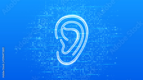 Ear icon. Otolaryngology. Ear Care. Diagnosis and treatment of hearing problems and deafness, audiology, hearing loss. Blue medical background made with cross shape symbol. Vector illustration.