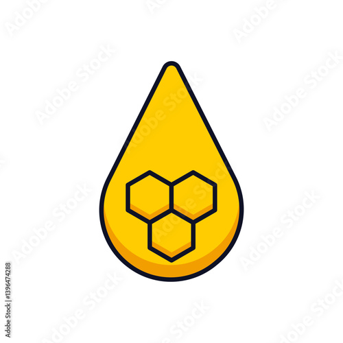 Vector Golden Honey Drop Icon with Honeycomb Structure Inside