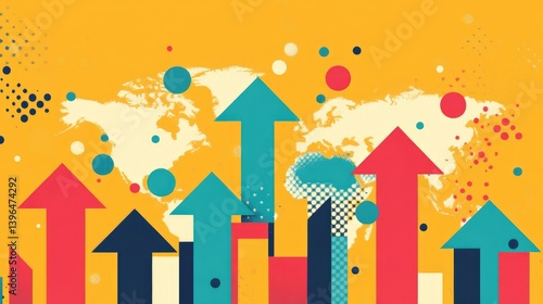 Modern graphic of international business strategy arrows moving from one country to others