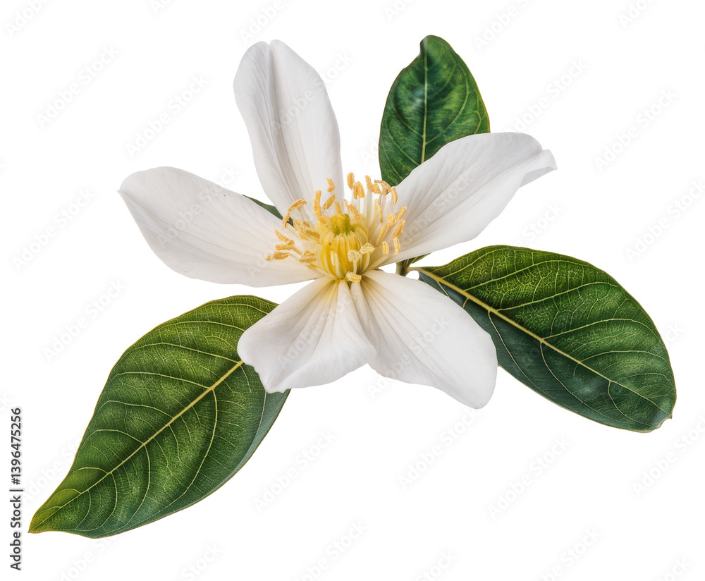 Fototapeta premium magnolia flower on white background, delicate white blossom
