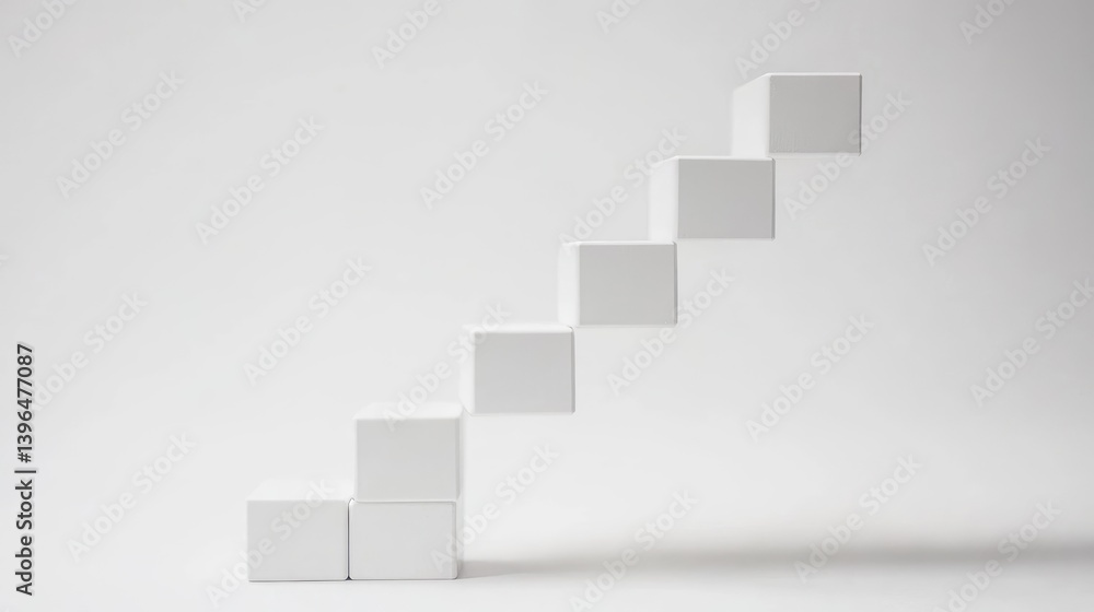 Upward staircase made of blocks labeled with business development values Upward staircase made of blocks labeled with business development values