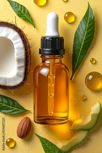 Natural health elixir preparation home kitchen product photography bright environment overhead view