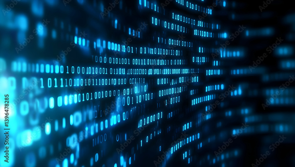 An abstract representation of binary code in blue tones, symbolizing the digital world and data transmission. An abstract representation of binary code in blue tones, symbolizing the digital world and data transmission.