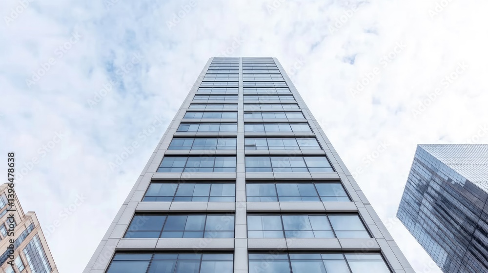 Modern skyscraper against a partly cloudy sky Modern skyscraper against a partly cloudy sky