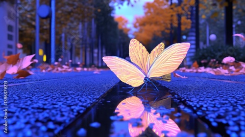 Autumnal butterfly reflection