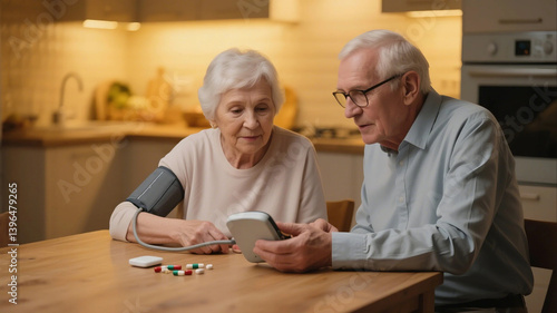 The observation value of blood pressure in the elderly kitchen represents the concept of elderly health management, blood pressure monitoring, and home medical care, and is suitable for promoting elde