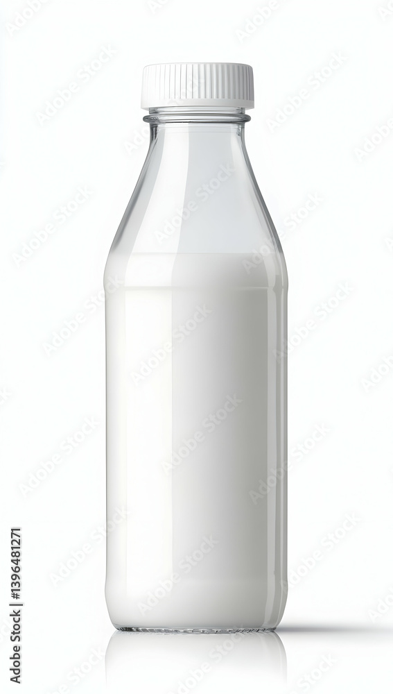 Fresh and creamy milk in a clear glass bottle, perfect for breakfast or baking. Fresh and creamy milk in a clear glass bottle, perfect for breakfast or baking.