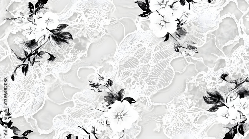 Delicate lace fabric vector art in monochrome floral design. Delicate lace fabric vector art in monochrome floral design.