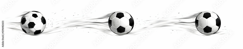 Naklejka premium Three soccer balls in motion, capturing the excitement and energy of a fast-paced game on the field.